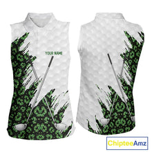 Load image into Gallery viewer, Green glitter Leopard skin pattern custom name white sleeveless polo shirts, team ladies golf tops NQS11527