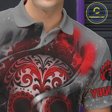 Load image into Gallery viewer, Red Sugar Skull Tattoo Custom Mens Bowling Polo, Quarter Zip Shirts,Team Bowling Jerseys NQS11528