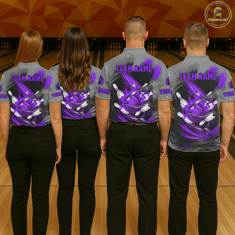 Purple Sugar Skull Tattoo Custom Mens Bowling Polo, Quarter Zip Shirts,Team Bowling Jerseys NQS11530