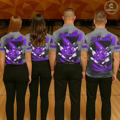 Purple Sugar Skull Tattoo Custom Mens Bowling Polo, Quarter Zip Shirts,Team Bowling Jerseys NQS11530