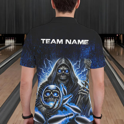 Personalized Skull Bowling Shirt For Men Custom Team Name Lightning Thunder Bowler Jerseys | Blue NQS9747