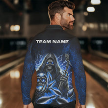 Load image into Gallery viewer, Personalized Skull Bowling Shirt For Men Custom Team Name Lightning Thunder Bowler Jerseys | Blue NQS9747