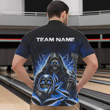 Load image into Gallery viewer, Personalized Skull Bowling Shirt For Men Custom Team Name Lightning Thunder Bowler Jerseys | Blue NQS9747