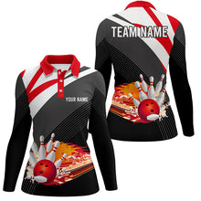 Load image into Gallery viewer, Black and red Women&#39;s Polo Bowling Shirt Custom flame bowling ball fire Team Ladies Bowlers Jerseys NQS7524