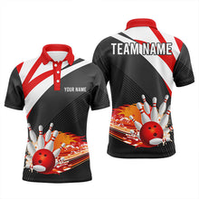 Load image into Gallery viewer, Black and red Men&#39;s Bowling polo Shirt Custom flame bowling ball fire Team Mens Bowlers Jerseys NQS7524