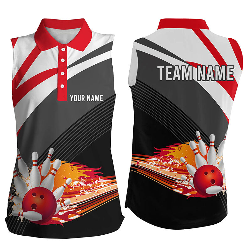 Black and red Women's sleeveless polo Shirt Custom flame bowling ball fire Team Ladies Bowlers Jerseys NQS7524