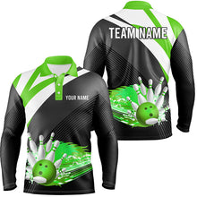 Load image into Gallery viewer, Black and Green Men bowling polo Shirt Custom flame bowling ball fire Team Bowler Jersey NQS7525