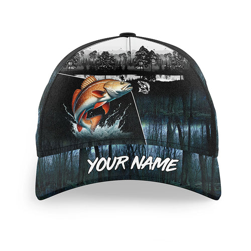 Redfish fishing blue camo Custom name fishing hat, Red drum fishing hat cap for fisherman NQS5805