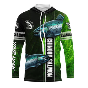 Chinook salmon fishing green camo Custom Long Sleeve Fishing Shirts, fishing gifts for men, women, kid NQS5809