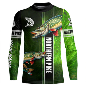 Northern Pike fishing green camo Custom Long Sleeve Fishing Shirts, fishing gifts for men, women, kid NQS5810