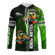 Load image into Gallery viewer, Yellow Perch fishing green camo Custom Long Sleeve Fishing Shirts, fishing gifts for men, women, kid NQS5812