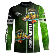 Load image into Gallery viewer, Yellow Perch fishing green camo Custom Long Sleeve Fishing Shirts, fishing gifts for men, women, kid NQS5812