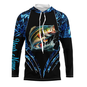 Largemouth bass fishing blue camo custom 3D All Over Printed Fishing Shirts, Bass fishing apparel NQS7898