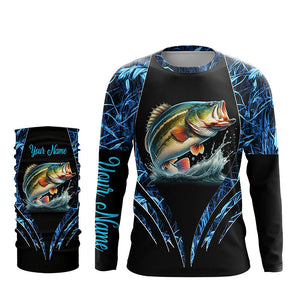 Largemouth bass fishing blue camo custom 3D All Over Printed Fishing Shirts, Bass fishing apparel NQS7898