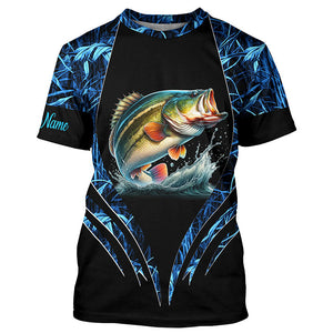 Largemouth bass fishing blue camo custom 3D All Over Printed Fishing Shirts, Bass fishing apparel NQS7898