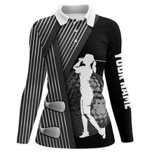 Load image into Gallery viewer, Black and white Women golf polo shirt custom golf clubs team golf shirts, golf tops for ladies NQS7899