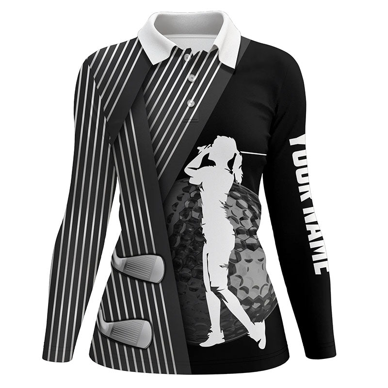 Black and white Women golf polo shirt custom golf clubs team golf shirts, golf tops for ladies NQS7899