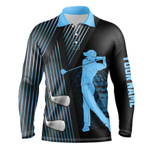 Load image into Gallery viewer, Black and Blue Mens golf polo shirts custom golf clubs team golf shirts, golf tops for men NQS7900