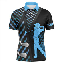 Load image into Gallery viewer, Black and Blue Mens golf polo shirts custom golf clubs team golf shirts, golf tops for men NQS7900