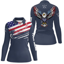 Load image into Gallery viewer, American Flag Eagle Women golf polo shirts custom patriotic team golf shirts, golfer gifts | Navy NQS7905