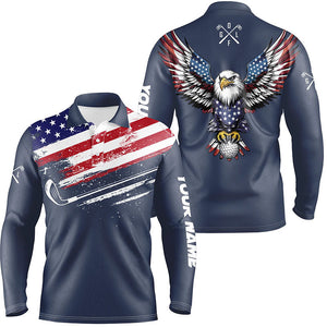 American Flag Eagle Mens golf polo shirts custom patriotic team golf shirts, golfer gifts | Navy NQS7905