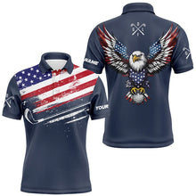 Load image into Gallery viewer, American Flag Eagle Mens golf polo shirts custom patriotic team golf shirts, golfer gifts | Navy NQS7905