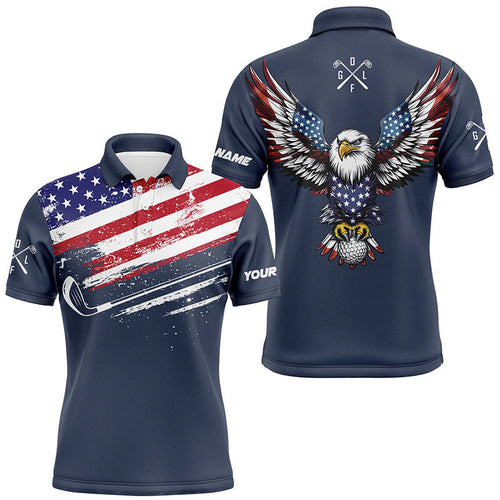 American Flag Eagle Mens golf polo shirts custom patriotic team golf shirts, golfer gifts | Navy NQS7905