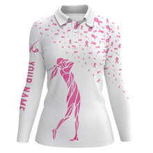 Load image into Gallery viewer, Pink ribbon Womens golf polo shirts custom pink golf outfit for ladies breast cancer awareness NQS6215