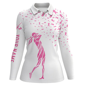 Pink ribbon Womens golf polo shirts custom pink golf outfit for ladies breast cancer awareness NQS6215