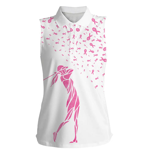 Pink ribbon Women sleeveless polo shirt pink golf outfit for ladies breast cancer awareness NQS6215