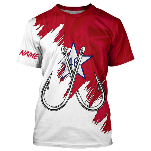 First Oklahoma flag OK Fishing Fish Hook UV protection custom long sleeve Patriotic fishing apparel NQS8331