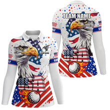 Load image into Gallery viewer, Red, white and blue Womens golf polo shirts custom American Flag Eagle patriotic ladies golf tops NQS8333