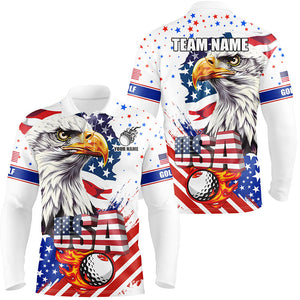 Red, white and blue Mens golf polo shirts custom American Flag Eagle patriotic golf tops for mens NQS8333