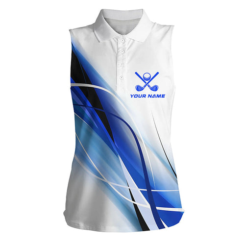 White and Blue Women sleeveless polo shirt custom womens golf tank tops, gifts for the golfer NQS8335