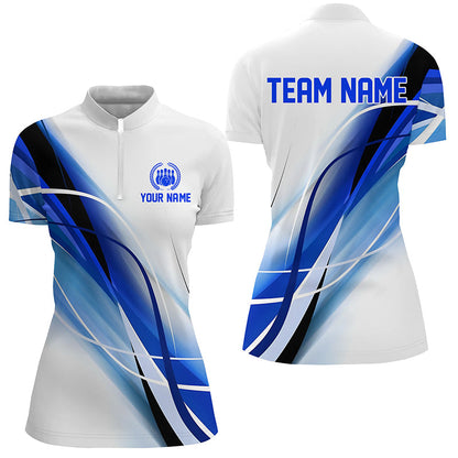 Personalized White and Blue Geometric bowling shirts for Women custom teams name bowler jerseys NQS8336