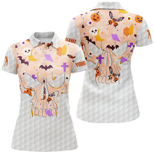 Load image into Gallery viewer, Women golf polo shirts orange Halloween pattern custom skull golf ball shirt, best ladies golf wear NQS8543