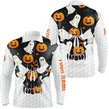 Load image into Gallery viewer, Mens golf polo shirt Halloween pumpkin pattern custom skull golf ball jerseys, best men golf wear NQS8544