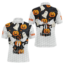 Load image into Gallery viewer, Mens golf polo shirt Halloween pumpkin pattern custom skull golf ball jerseys, best men golf wear NQS8544