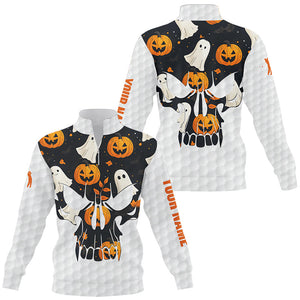 Quarter zip golf sweatshirt Halloween pumpkin pattern custom skull golf ball jerseys sweater golf tops NQS8544