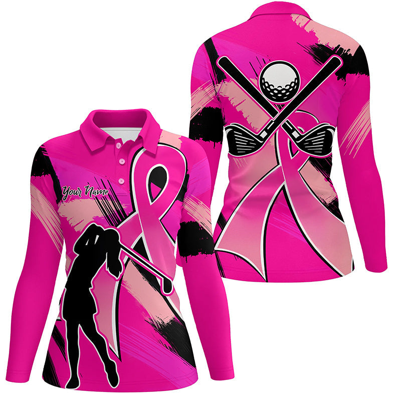 Women golf polo shirt pink ribbon custom breast cancer awareness golf jerseys, best ladies golf wear NQS8546