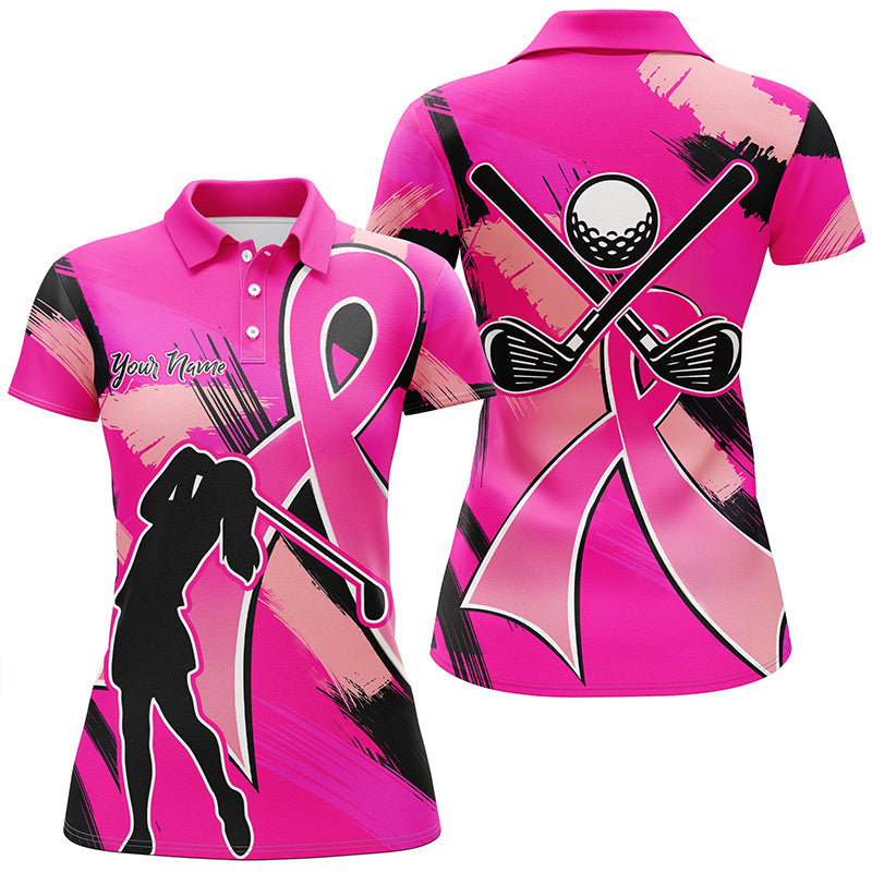 Women golf polo shirt pink ribbon custom breast cancer awareness golf jerseys, best ladies golf wear NQS8546