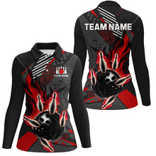 Load image into Gallery viewer, Black and red Women bowling shirts Custom flame Bowling Team League Jerseys, ladies bowling outfits NQS8549