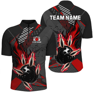 Black and red Mens bowling shirts Custom flame Bowling Team League Jerseys, mens bowling outfits NQS8549