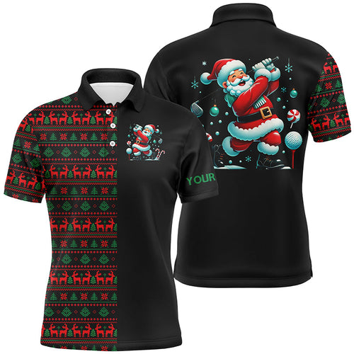 Christmas pattern black Mens golf polo shirt custom Funny Christmas Santa golfer golf attire for men NQS8785