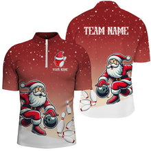 Load image into Gallery viewer, Christmas Santa Bowling Polo, Quarter Zip Shirts For Men Custom Christmas Bowling Team Jerseys | Red NQS8787