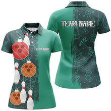 Load image into Gallery viewer, Green Christmas pattern Bowling ball pins Custom Bowling Shirts For Women Team League Jerseys Outfits NQS8790