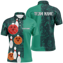 Load image into Gallery viewer, Green Christmas pattern Bowling ball pins Custom Bowling Shirts For Men Team League Jerseys Outfits NQS8790