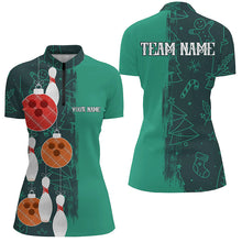 Load image into Gallery viewer, Green Christmas pattern Bowling ball pins Custom Bowling Shirts For Women Team League Jerseys Outfits NQS8790