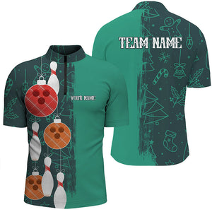 Green Christmas pattern Bowling ball pins Custom Bowling Shirts For Men Team League Jerseys Outfits NQS8790