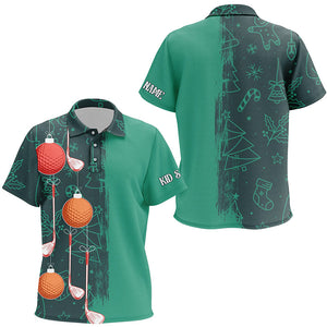 Green Christmas Golf pattern Kid golf polo shirts custom golf outfits, personalized golf gift NQS8791